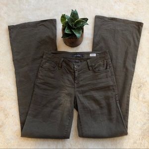 Anthropologie army green wide leg chambray pants